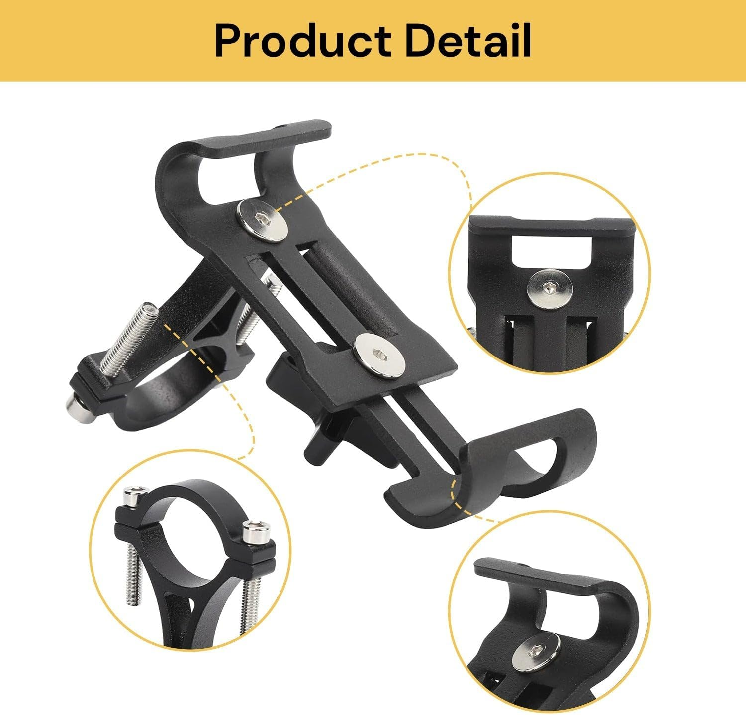 EZONEDEAL 360&deg; Rotate Aluminum Bike Handlebar Mobile Phone Holder Mount, Universal Bicycle Phone Mount for 3.5-6.5 Inch Devices, Fits 20-38Mm Handlebar Mounted Cell Phone Holder for Bike (Black) - Black image number 4