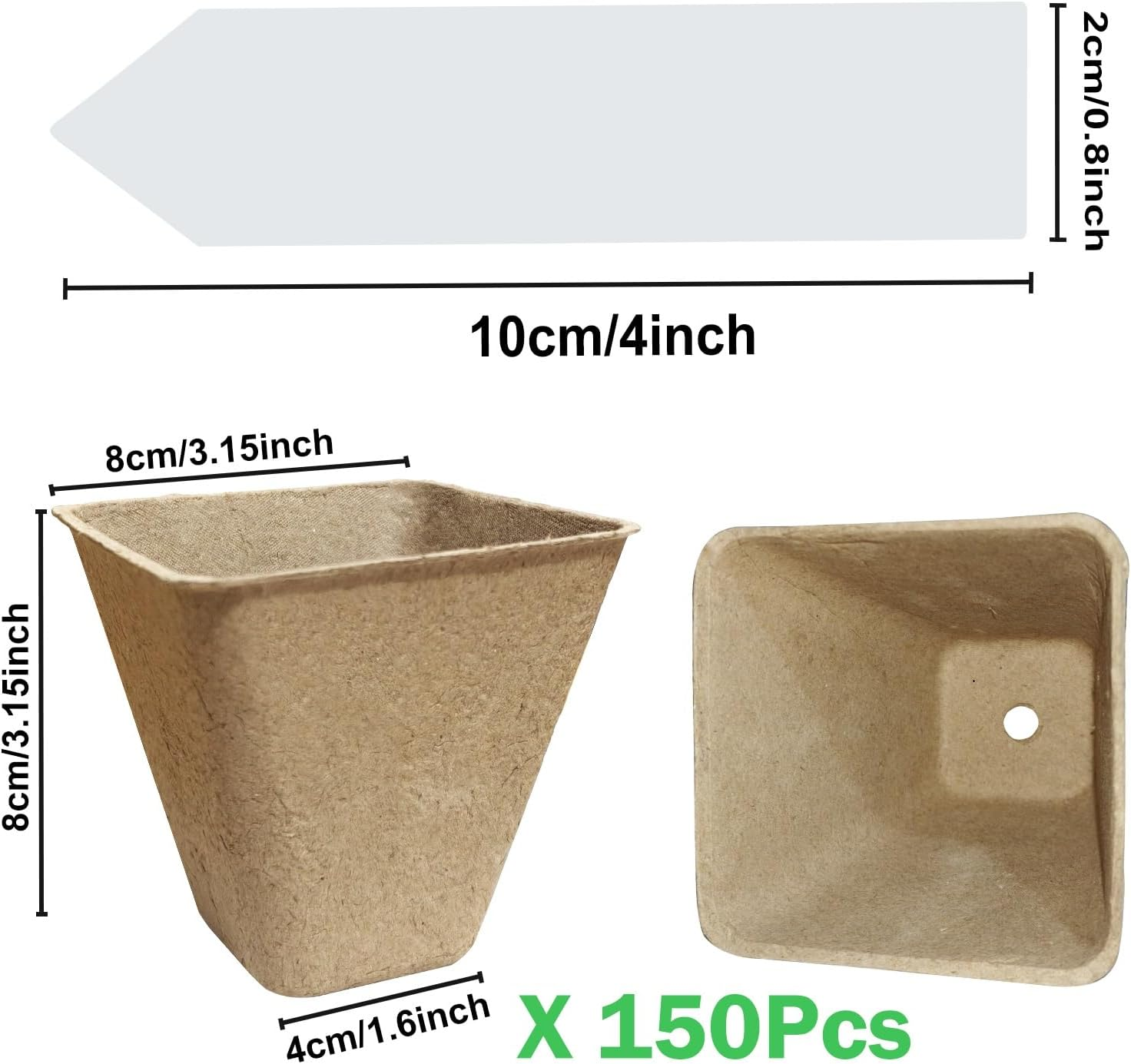 Doubleggs 150 Packs Square Peat Pots, 3.15-Inch Biodegradable Seed Starter Pots for Germination, Nursery Planting Trays with 100 Labels and 2 Transplant Tools image number 6