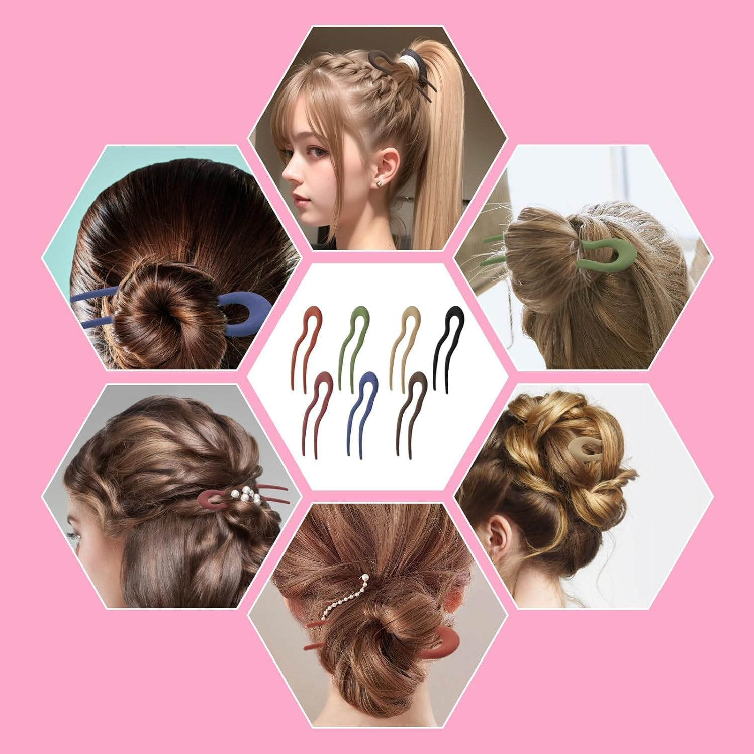 Frosted U Shaped French Hairpin, 6Pc Wavy U Shaped Frosted Twist Hairpins, French Twist Hair Pin U Shaped Hair Pin Forks for Women image number 2