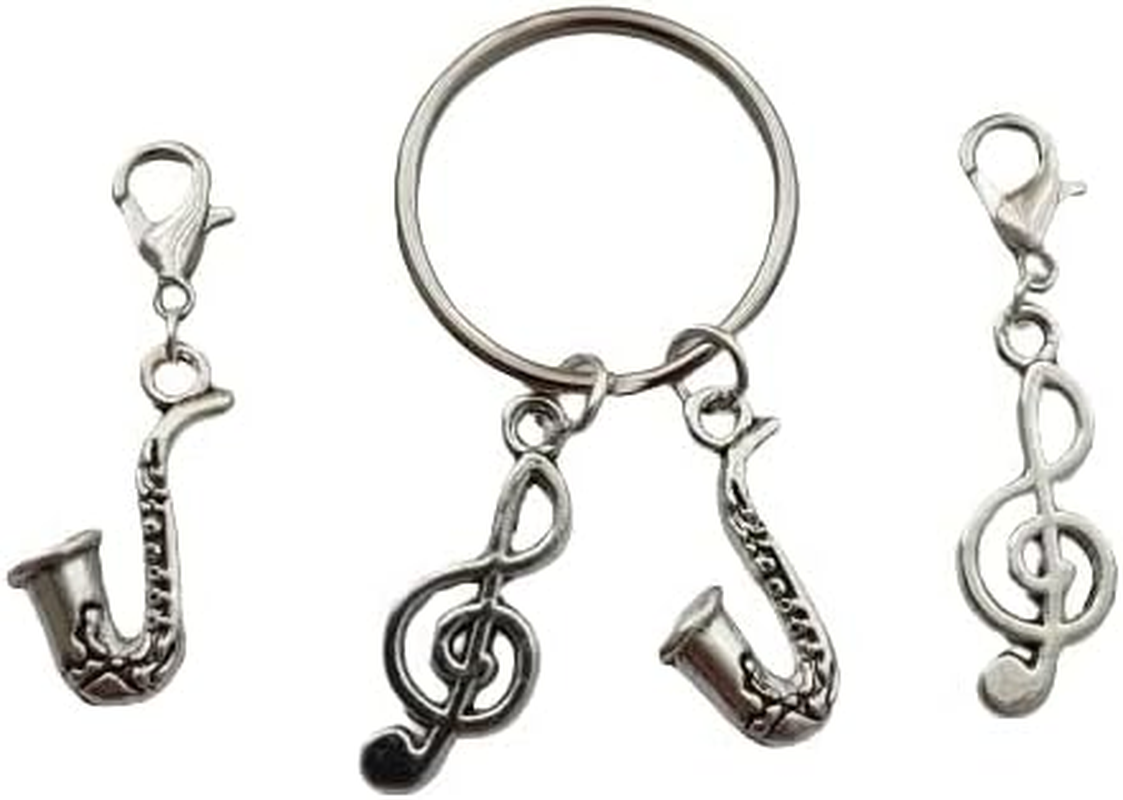 3Pcs in Set Saxophone Keychain, Sax Music Note Clip on Charm, Tiny Musical Instrument Charms, for Music Lover image number 2