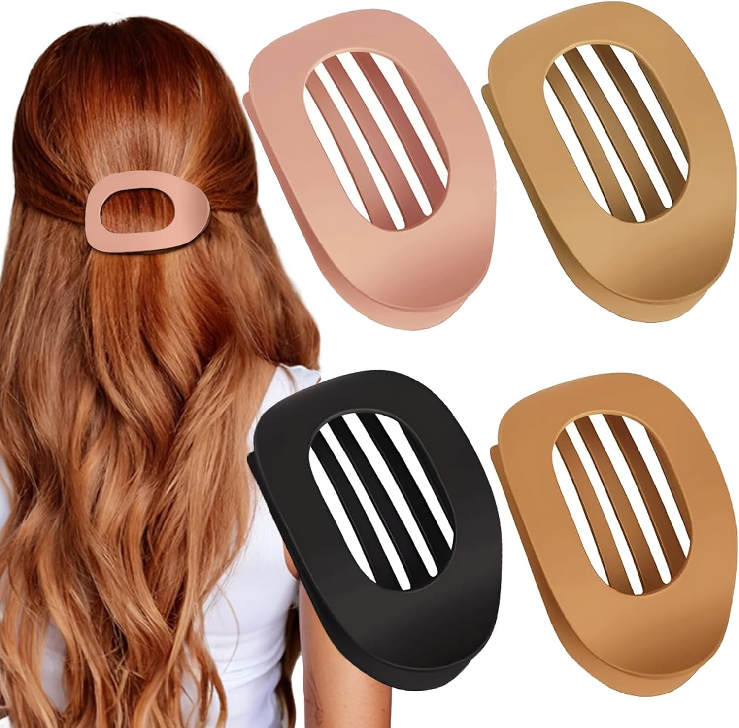 4 PCS Flat Hair Clips for Women, Curved Design Duckbill Hair Clip for Lying, Driving - Matte Strong Hold Claw Clip for Thin, Thick Hairs, Hairs Accessories for Women and Girls