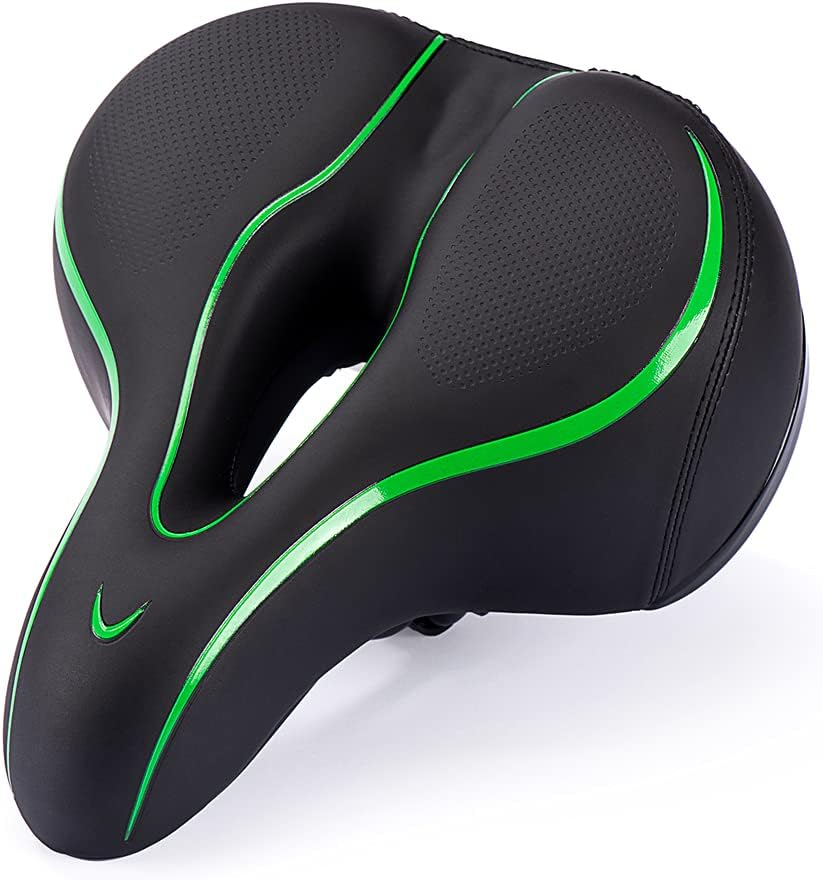 Bicycle Seat, Comfortable Exercise Bike Seat Cushion for Men and Women, Universal with Dual Shock Absorbing Ball Mountain Bike Oversized Extra Road Wide Bicycle Saddle with Reflect.
