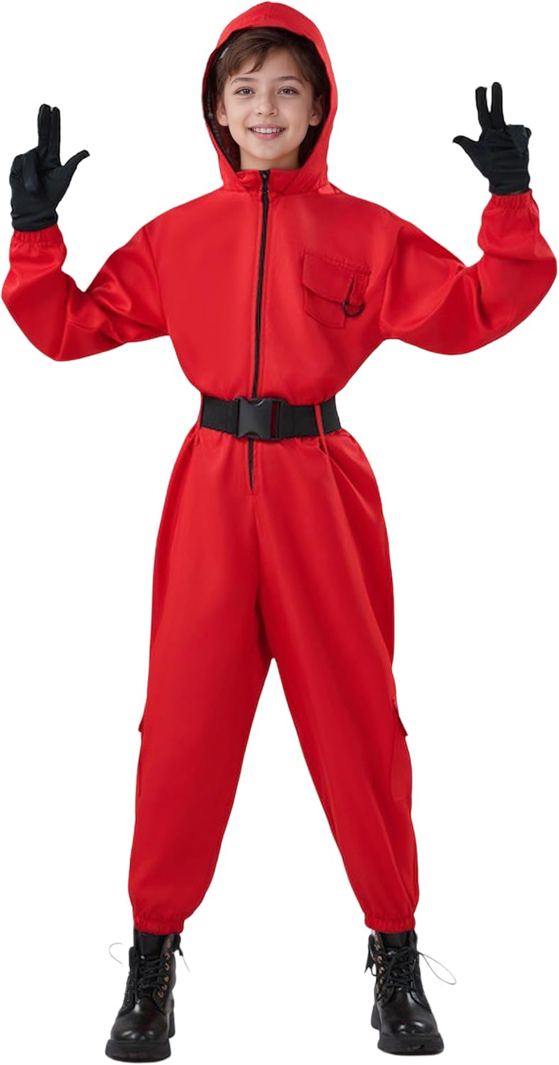Red Jumpsuit Kids Carnival Casual Suit Set Halloween Cosplay Costume for Kids image number 3