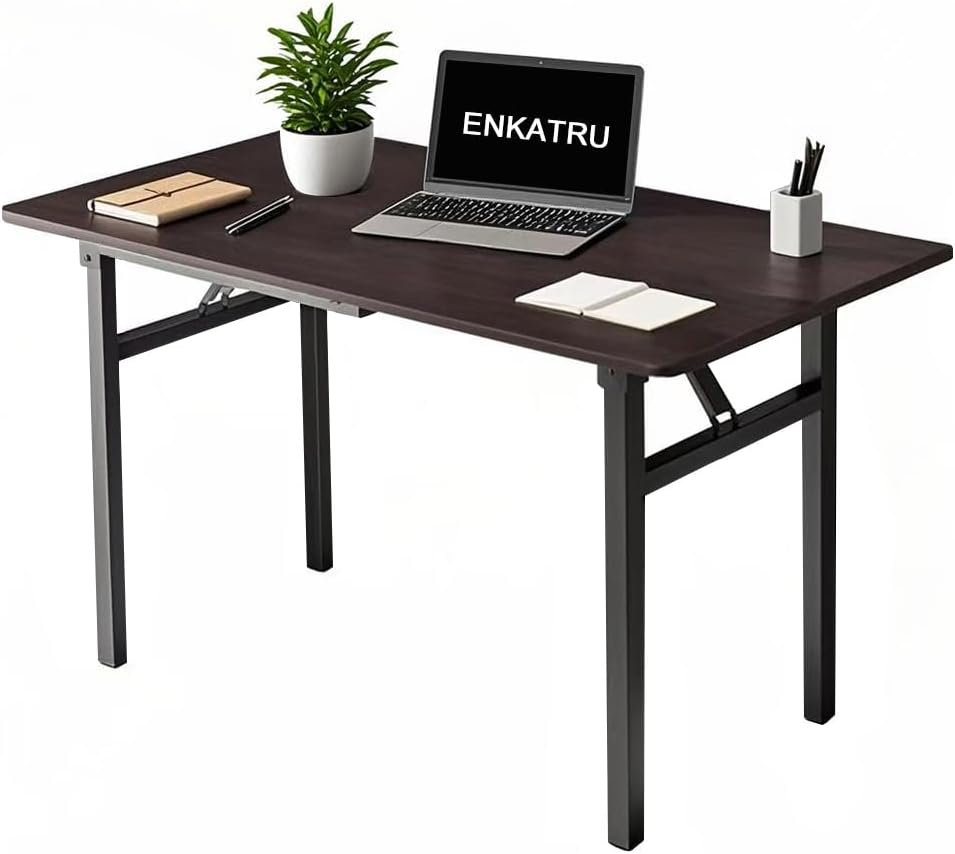 Folding Desk, Foldable Desk for Small Spaces, Space Saving Computer Table Writing Workstation for Home Office, Easy Assembly (Dark Walnut, 80 X 50 X 75 CM) image number 3
