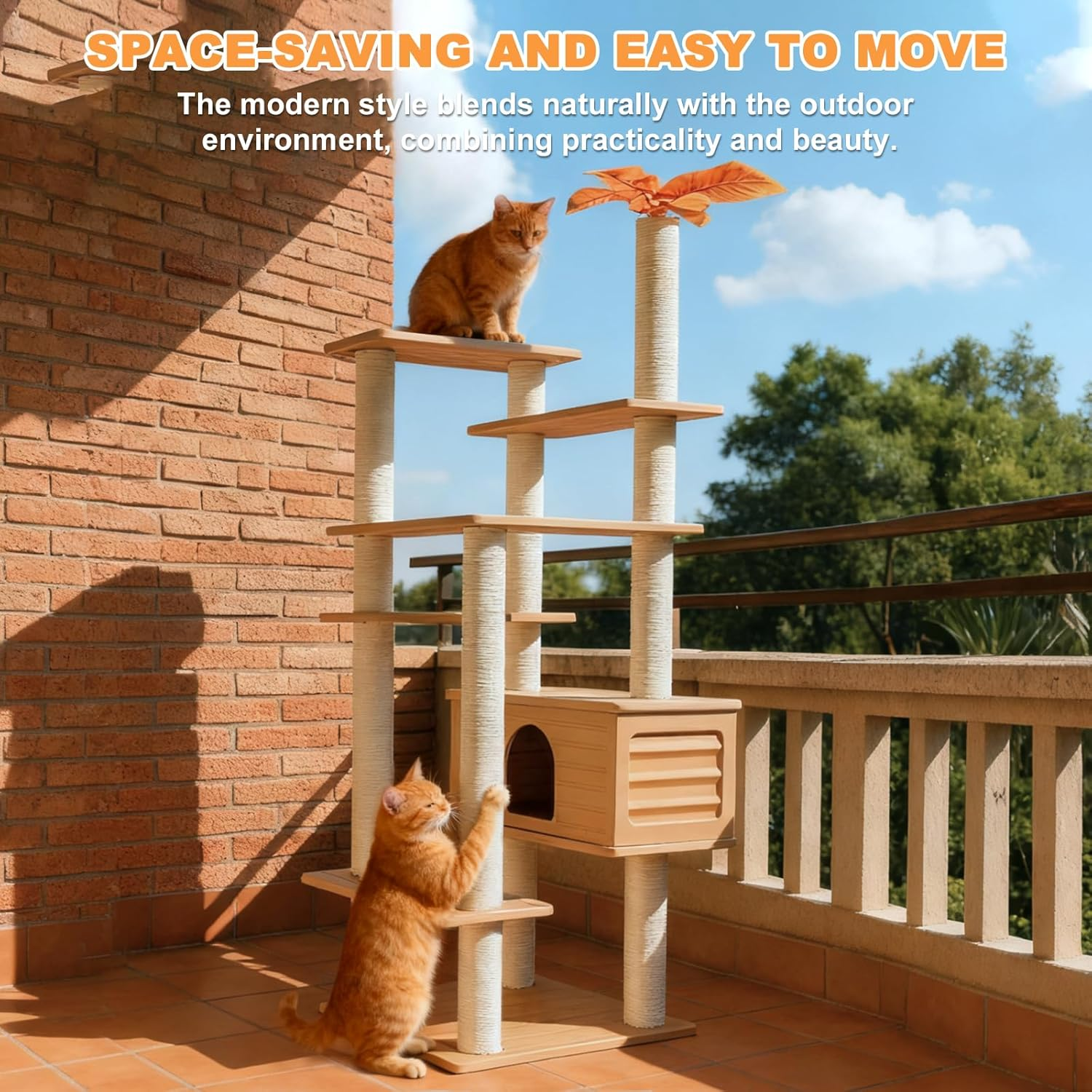 MAOHEGOU 68.9 Inches Tall Outdoor Weatherproof Cat Tower, Multi-Level Cat Tree, Large Cat Condo with PVC Board and Cat Scratching Posts, for outside and Indoor Cat Houses