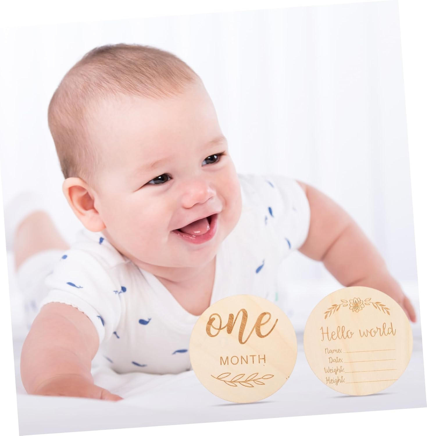 12Pcs Monthly Milestone Wooden Discs Double Sided Engraved Growth Cards Newborn Photoshoot Props for Pregnancy Journey Growth Documentation image number 4