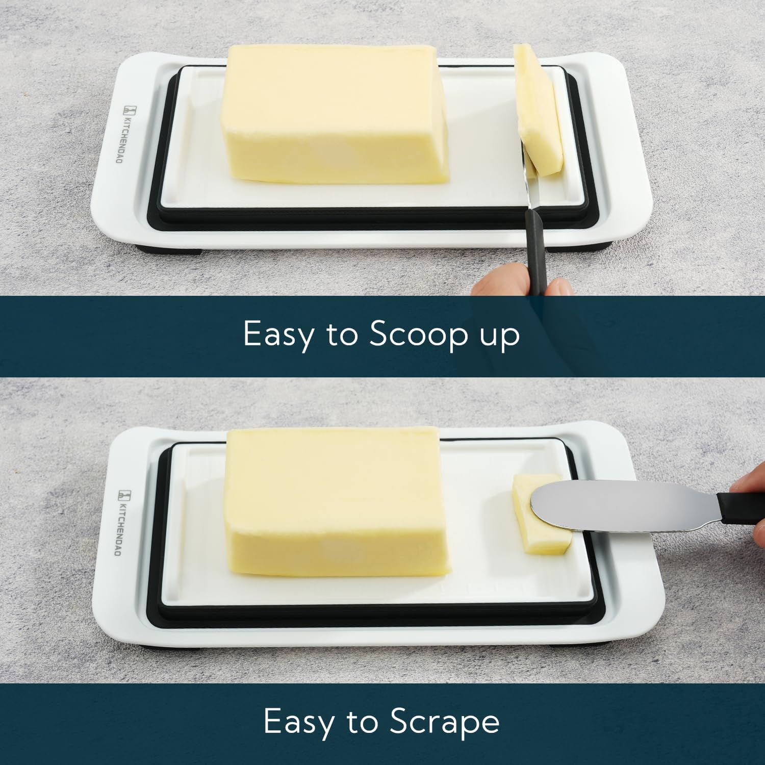 KITCHENDAO Large Airtight Butter Dish with Lid for Countertop and Fridge, Butter Keeper, Plastic Butter Holder Tray for 2 Sticks East Coast/West Coast/European Style/ Kerrygold Butter/ Cream Cheese image number 6