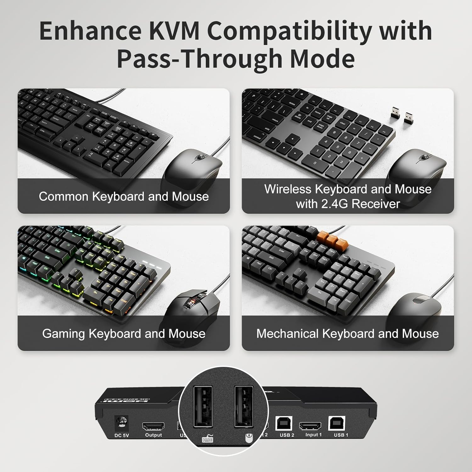 Tesmart KVM Switch 2 Computers 1 Monitor 4K@60Hz, Dual Monitor KVM Switch Support EDID Emulators | USB 2.0 | L/R Audio | 4 Switching Methods with 2 Input Cables for Home Office/Gaming image number 4
