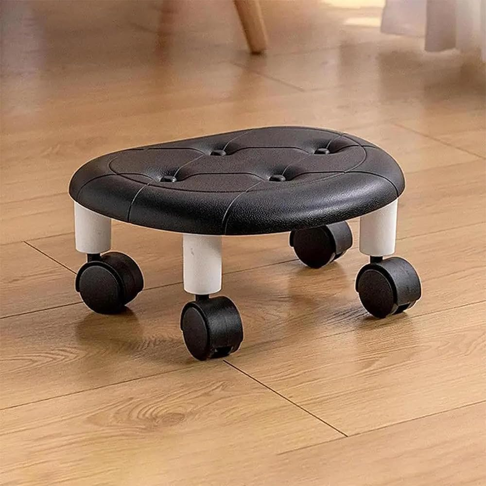 Mini Rolling Stool with Wheels &ndash; 360&deg; Swivel Low Stool, Portable Faux Leather Seat for Home, Garage, Workshop, Shoe Bench, Black image number 4