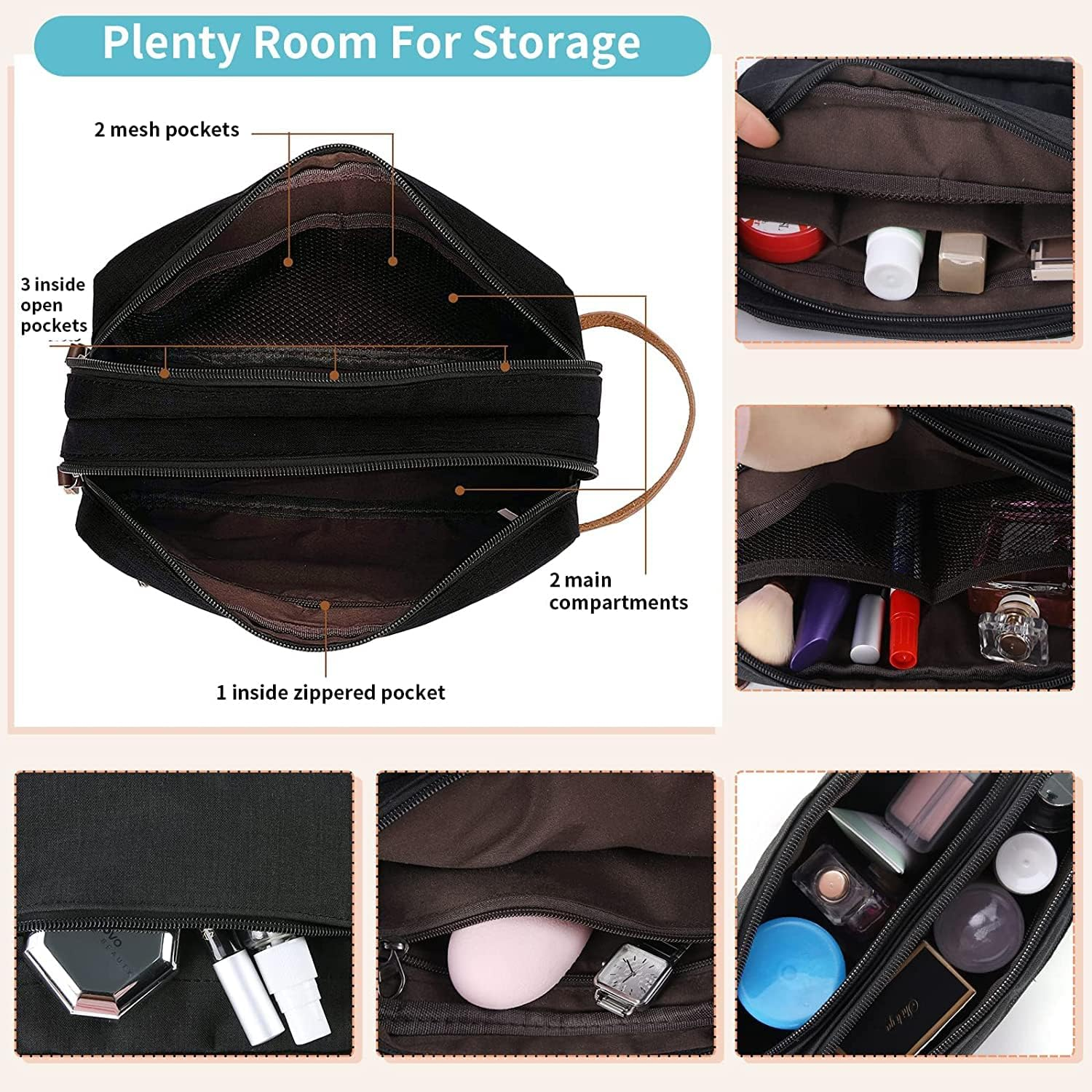 Mens Toiletry Bag, Bathroom Bag, Oxford Cloth Toiletry Bag for Men, Portable Travel Shaving Dopp Kit,Water-Resistant Cosmetic Bag Travel Organizer Storage for Accessories, Black - Grey Toiletry Bag image number 3