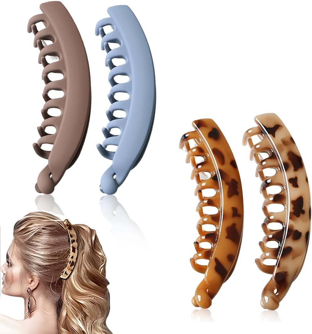 XUZOPIM Pack of 4 Large Banana Hair Clips, Vintage Banana Clip, Ponytail, Hair Clip, Thick Hair for Women and Girls image number 3