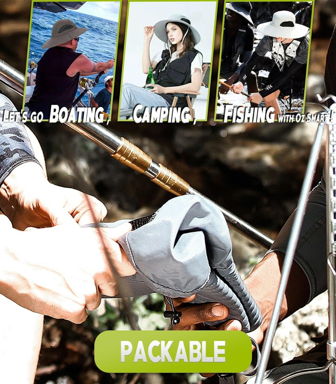 Wind Resistance Wide Brim Bucket Hat UPF 50 UV Protection, Outdoor Fishing Hats with Chin Strap for Men & Women, Smart Sun Cover for Farming, Camping, Hiking, Golf, and Summer Gear - Army Green image number 2