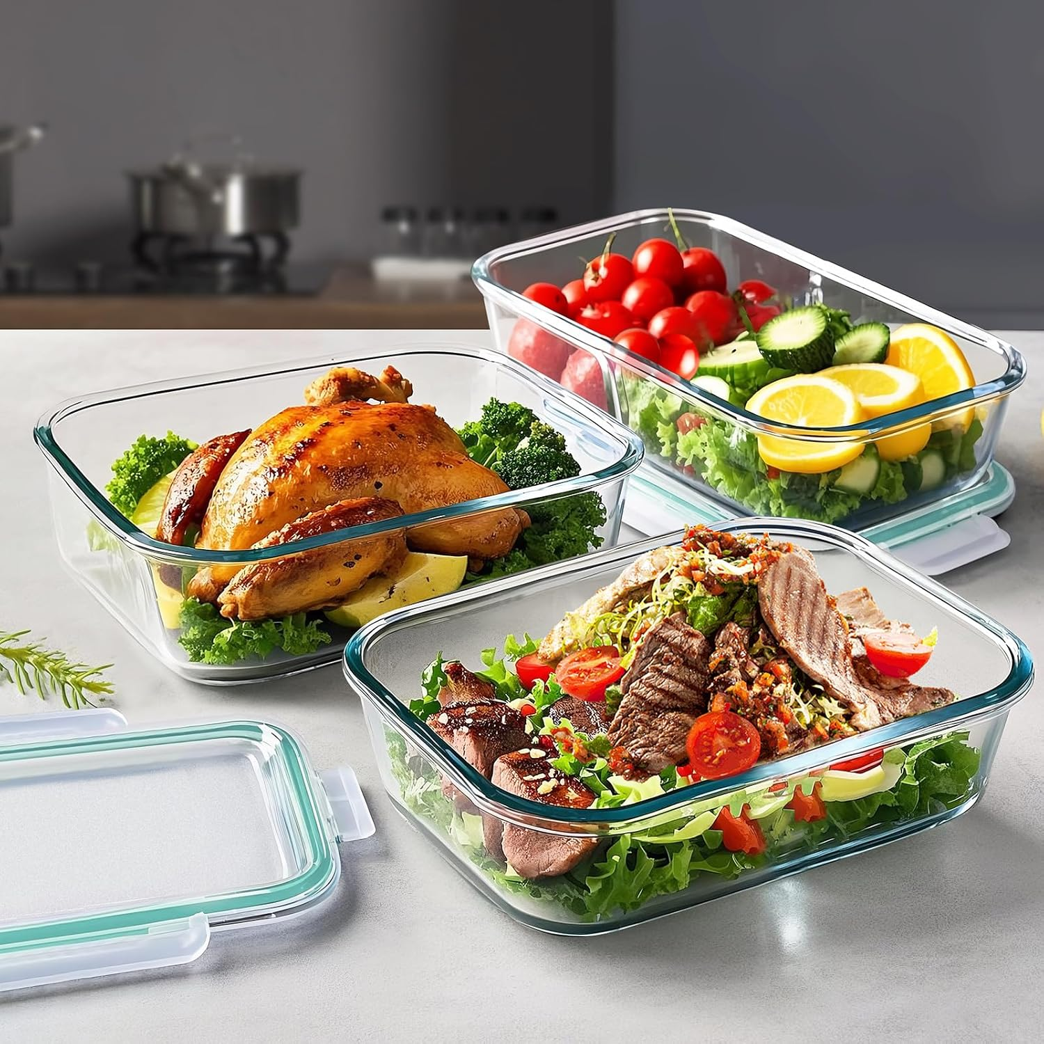 Feshory 2 Pack (2200Ml/75 Oz) Large Airtight Glass Food Storage Containers with Lids &ndash; Perfect for Baking, Store Leftovers, Rotisserie Chicken & More &ndash; Durable, Leak-Proof, BPA Free image number 4