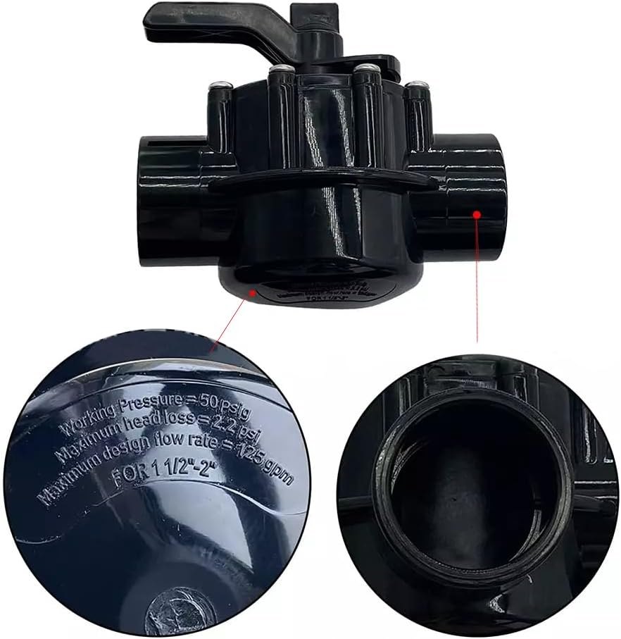 4724 2-Port 1-1/2 to 2-Inch Black Positive Seal Valve Replacement for Jandy Positive Seal Neverlube Valve for Pool,Bathtub and Spa image number 4
