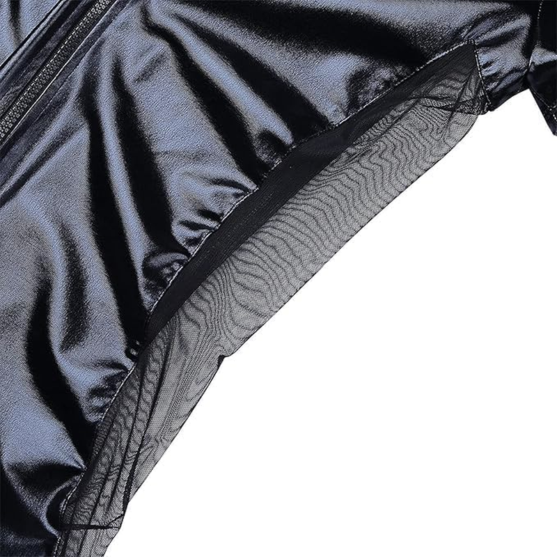 Men'S One Piece Faux Leather Leotard Bodysuit Catsuit Side Mesh Front Zipper Clubwear Costume