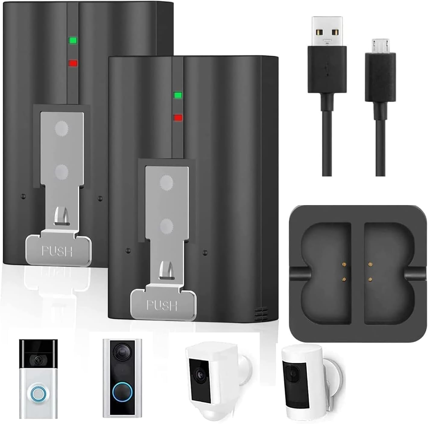 2 Packs 6040Mah Replacement Rechargeable Battery with Charger Station for Ring Video Doorbell Camera 2/3/4, Spotlight Camera and Stick up Cam 3.65V Battery image number 6