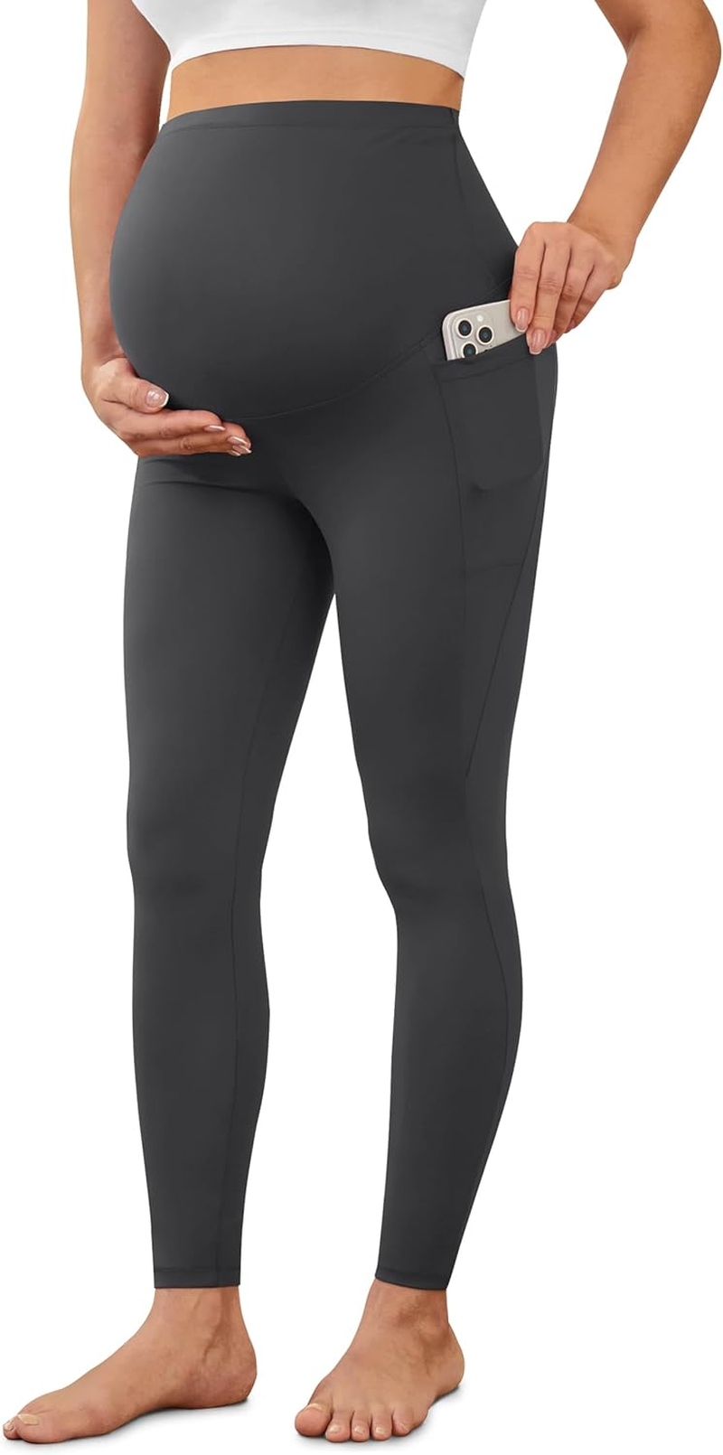 VALANDY Creamlush Maternity Leggings over Bump with Pockets - Buttery Soft Yoga Workout Pregnant Pants