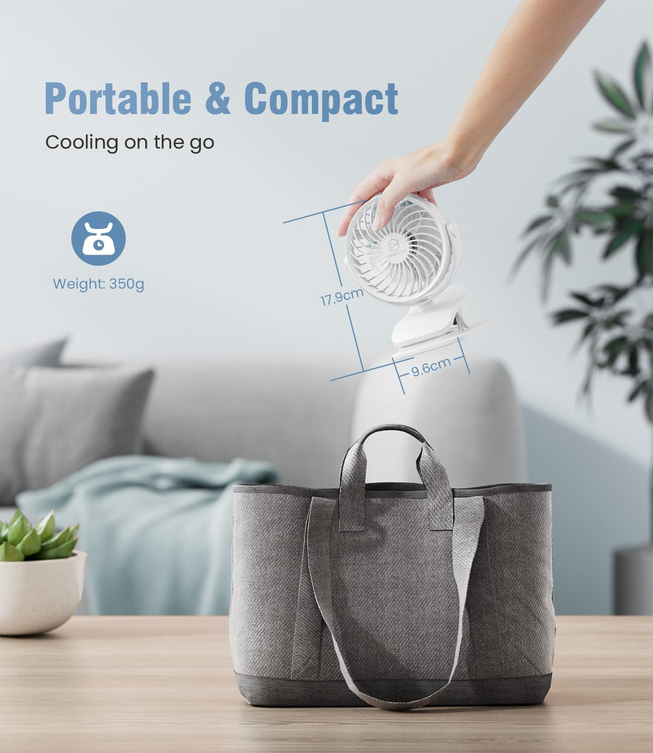 Battery Operated Clip on Fan and Desk Fan 2 in 1, Rechargeable Battery Fan Portable Baby Stroller Fan, USB or Battery Powered, Small Personal Fan for Camping, Tent, Car, Dorm (White) image number 5