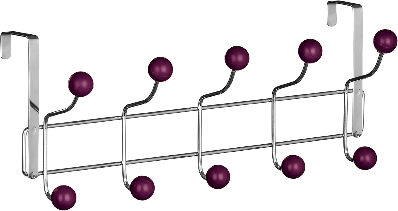 Premier Housewares Hook Door Coat Rack, 10 Hooks, Purple, Chrome, Plastic, 12 X 41 X 17 Cm