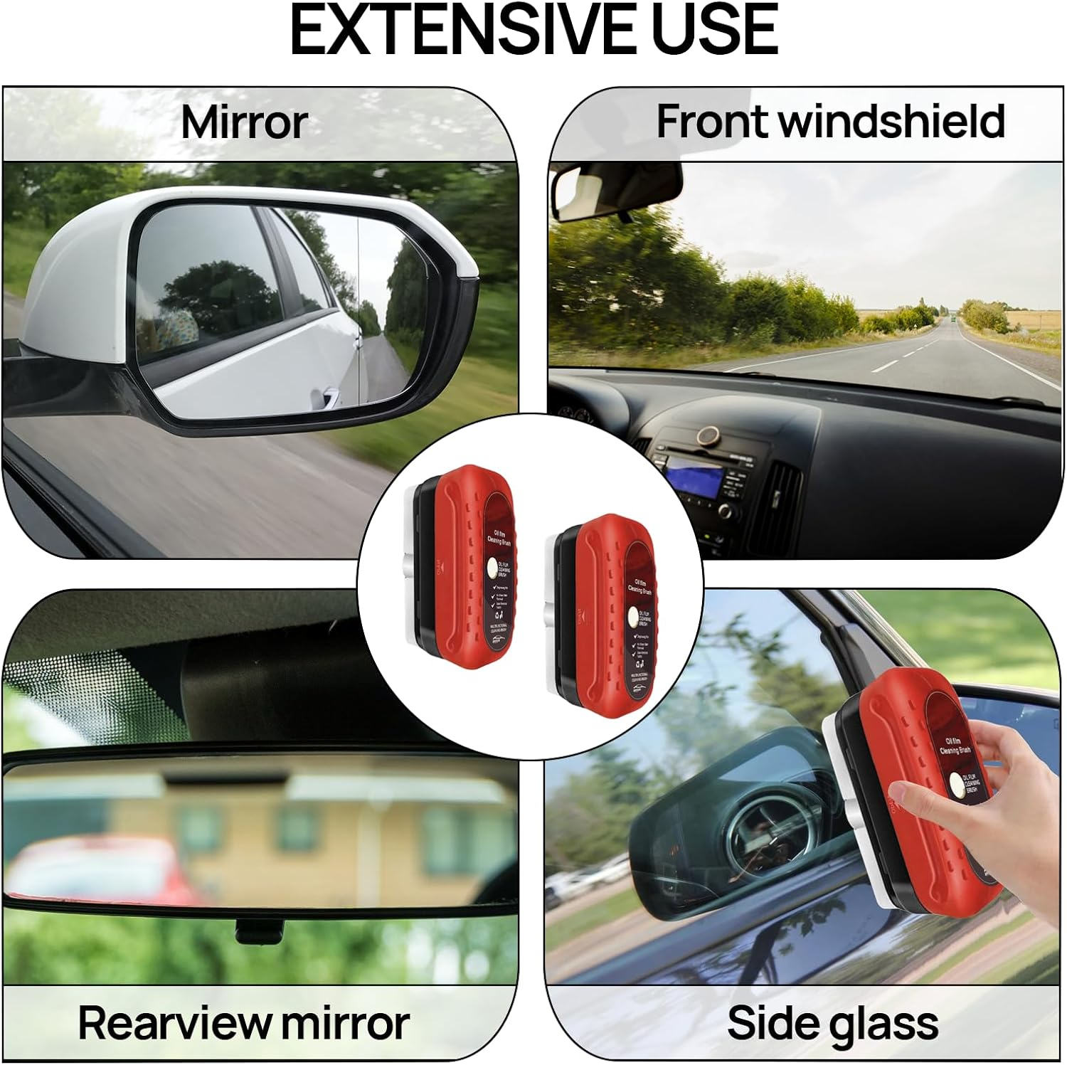 Car Window Cleaner, 2Pcs Car Glass Cleaner, Oil Film Cleaning Brush, Windscreen Cleaner, Glass Oil Film Remover, Car Glass Oil Film Cleaner Removes Dirt, Water Stains, Easily Restore Glass Clarity