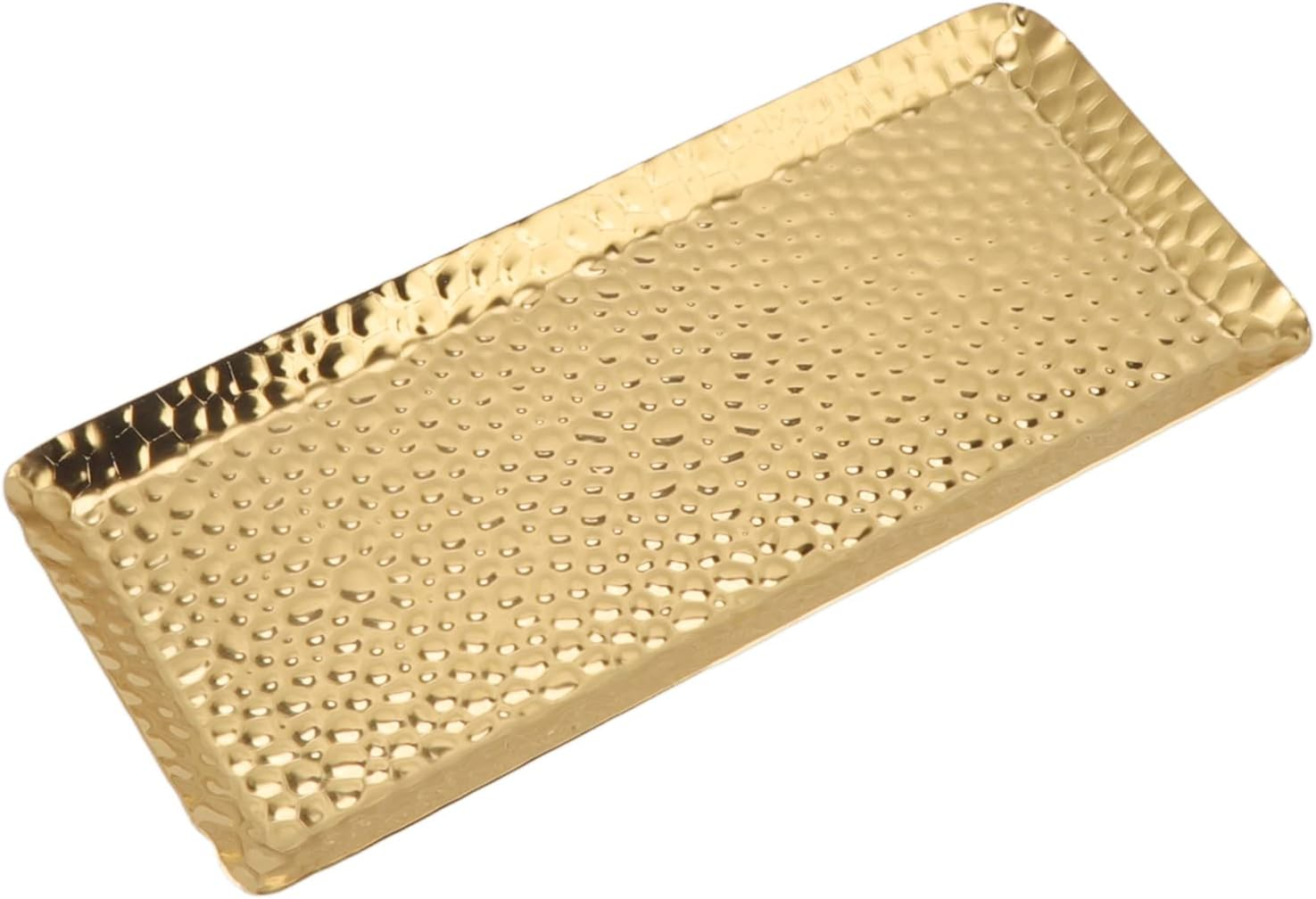 POENVFPO Hammered Stainless Steel Multi Purpose Tray for Home and Restaurant, Towel Tray Plate for Dessert - Dishwasher Safe Serving Platter for Snacks, Fruits - 25X11Cm (Silver)