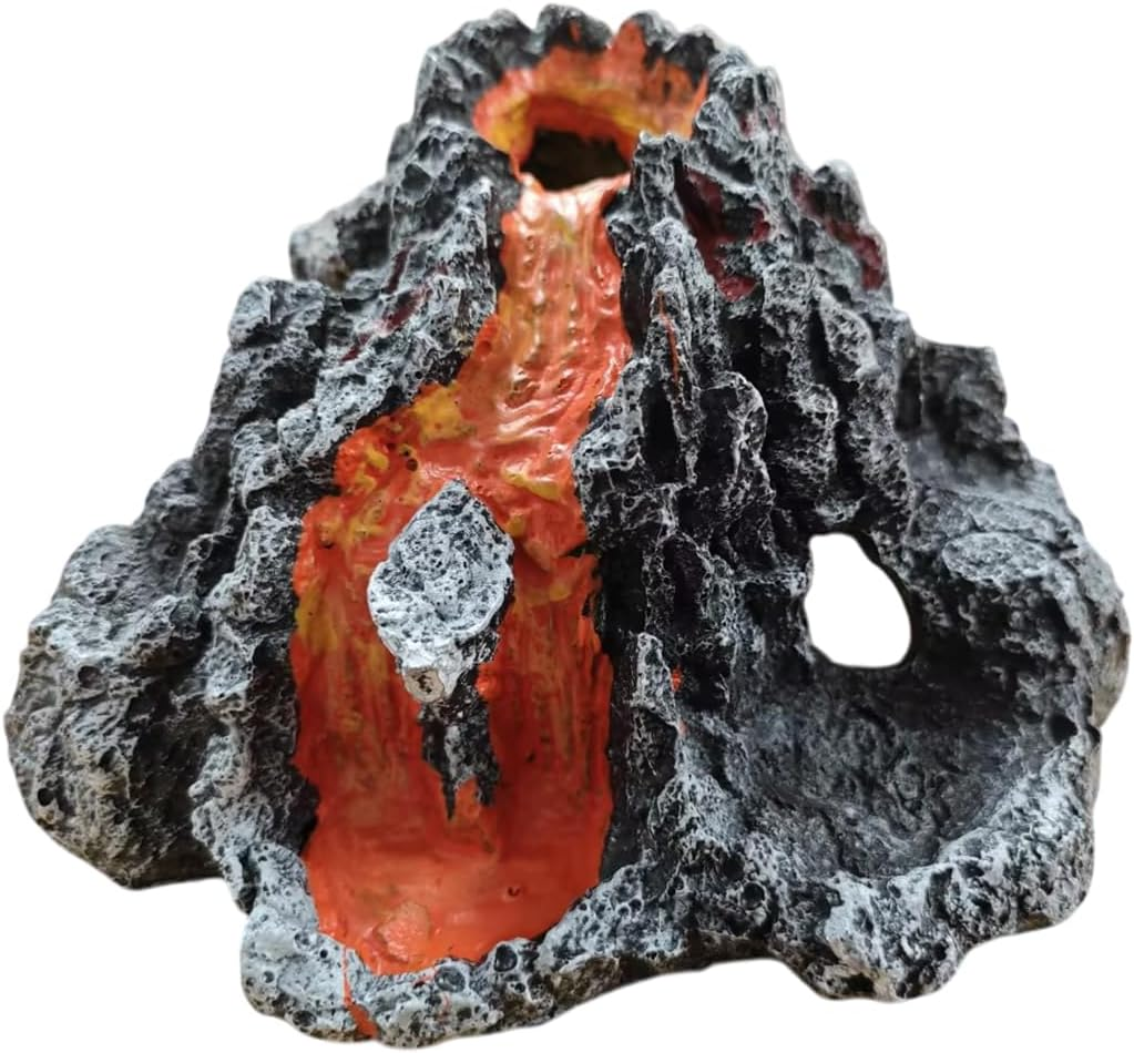 AIMALL Creative Resin Volcanic Eruption Aquarium Ornament with Air Bubble Stone Landscape Decoration for Fish Tank Shrimp Cave Reptile Terrarium 6.7X6.8X3.3In image number 2