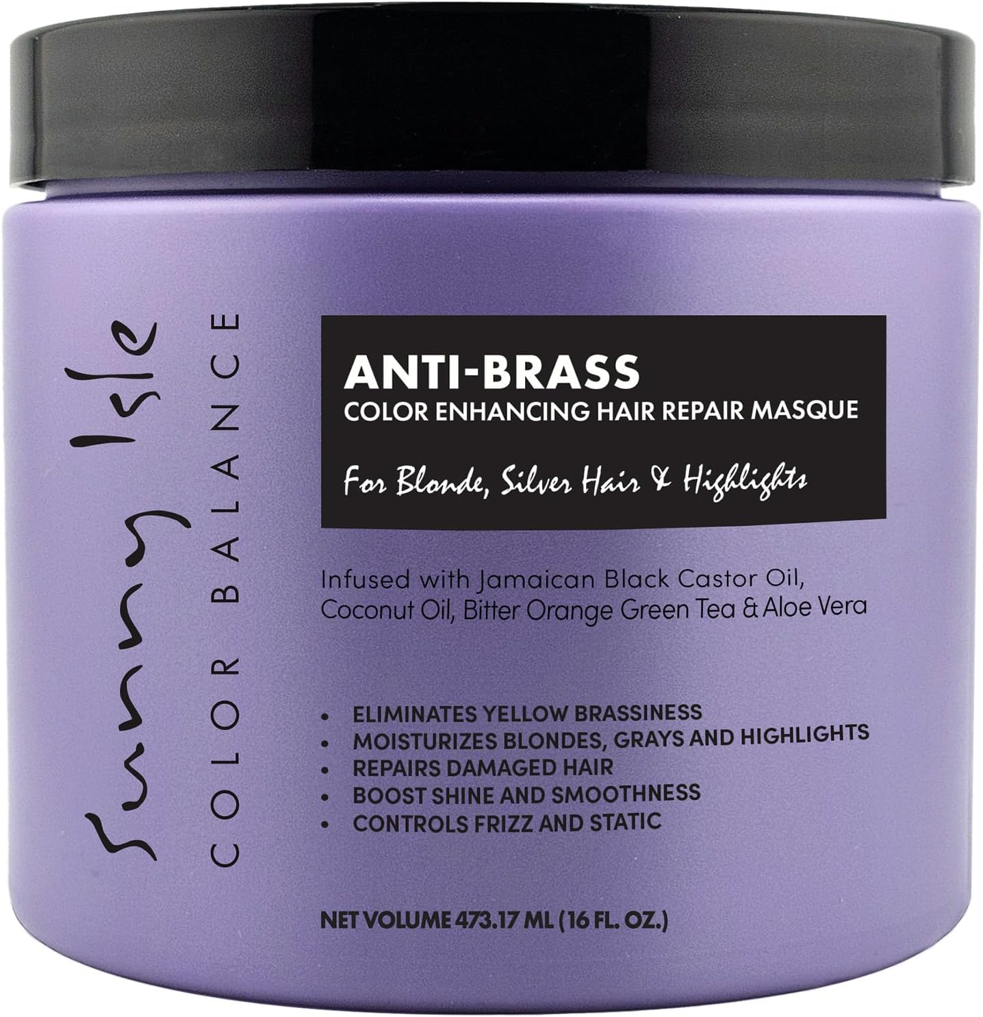 Sunny Isle Anti-Brass Color Enhancing Purple Hair Repair Masque 16Oz | Neutralizes Yellow Undertones & Brassiness