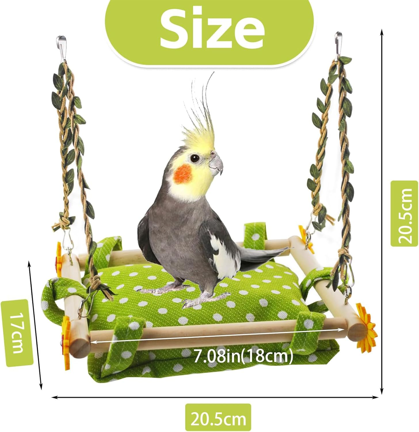 Cozioz Bird Climbing Hammock with Hanging Nest, Wooden Perch Swing & Bell Toy, Ideal Cage Accessories for Parrots, Parakeets, Cockatiels, Conures, and Cockatoos image number 3