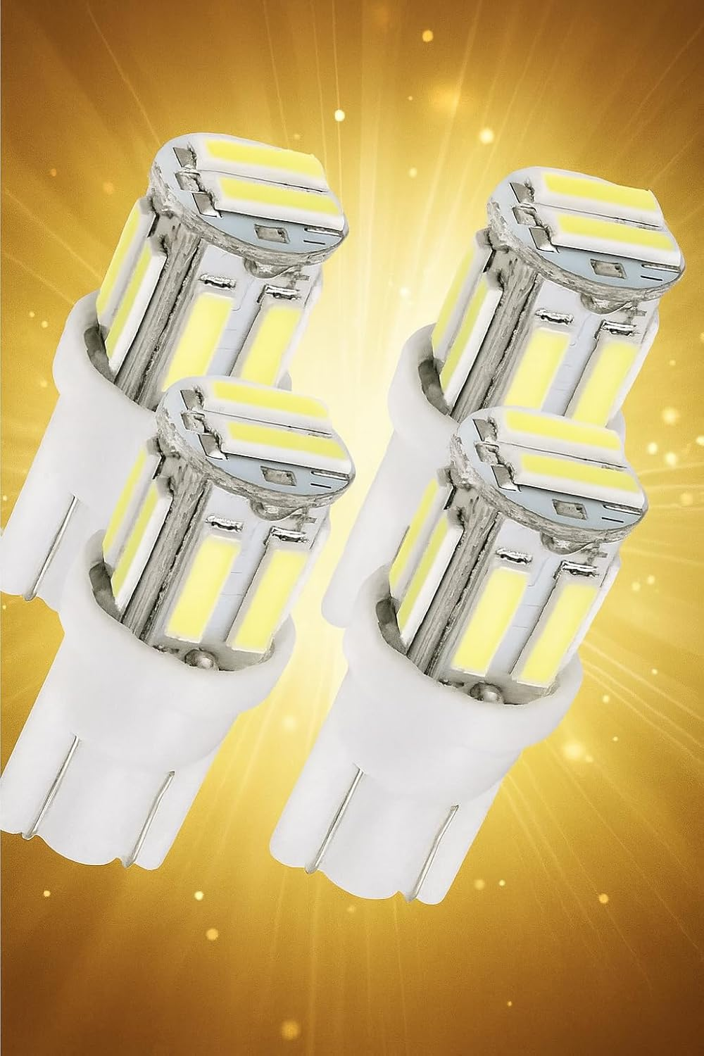 T10 LED Car Bulbs &ndash; 4 Pack Super Bright 10-SMD 7020 Wedge &ndash; 6000K White Interior Dome, Map, License Plate Lights &ndash; W5W Plug & Play Replacement [Fits 194/168/2825] image number 1