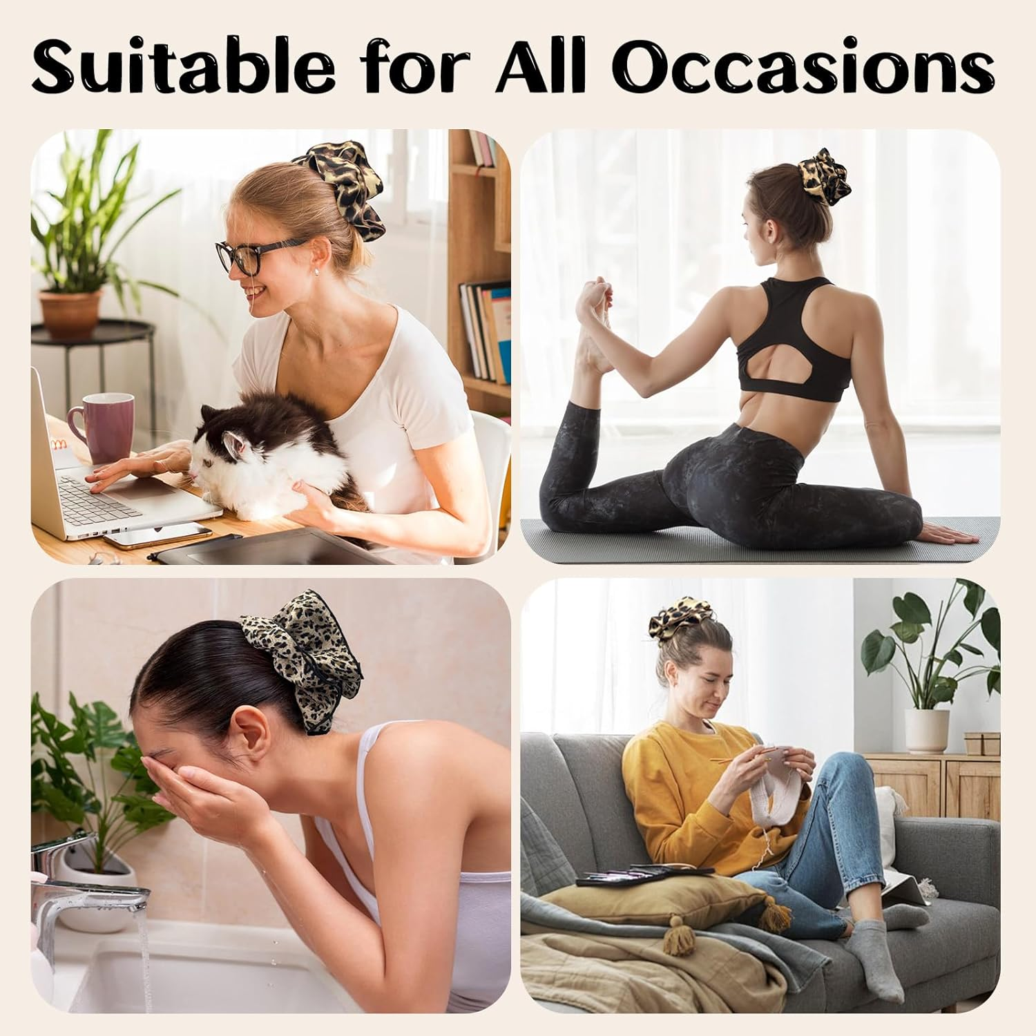 Mtuihfo 3 PCS Leopard Print Scrunchie, Oversized Scrunchies Satin Elastic Giant Hair Accessories Animal Print Gifts for Thick Curly Hair Women Girls Ponytail Holders Hair Ropes image number 4