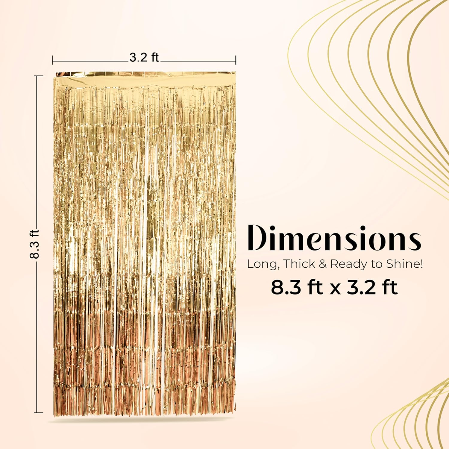 Famvida 3Pcs Champagne Gold Foil Curtain Backdrop Curtain 3.2Ft X 8.2Ft, Door Tinsel Curtains Backdrop, Party Backdrop Decoration for Engagement, Wedding, Bridal Shower, Birthdays, and More image number 5