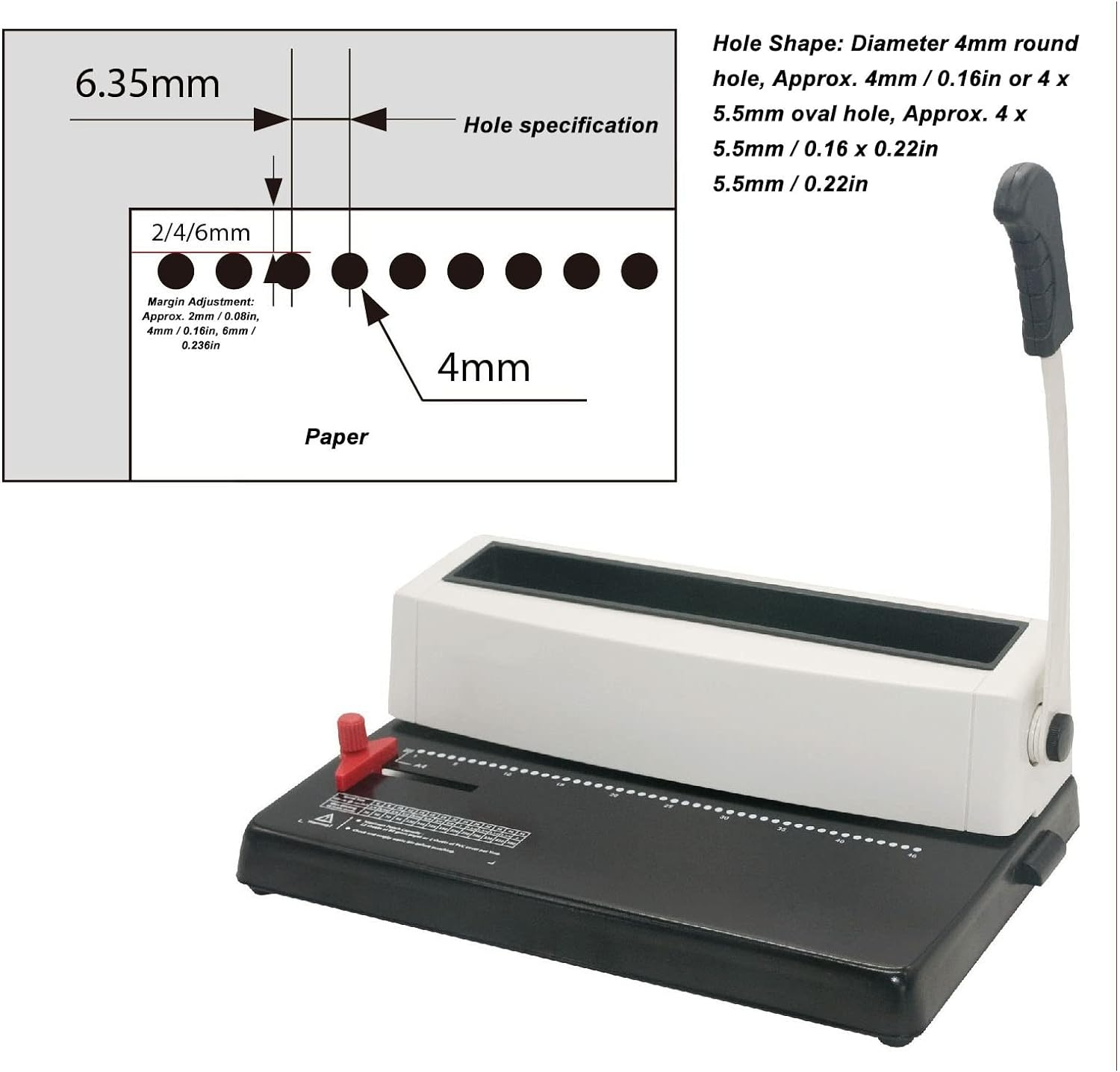 Coil Spiral Binding Machine, Humanized Handle, 12 Sheet Punch Capacity, Adjustable Margin A4 A5 Letter Size Suitable for Letter Size, A4, A5 image number 3