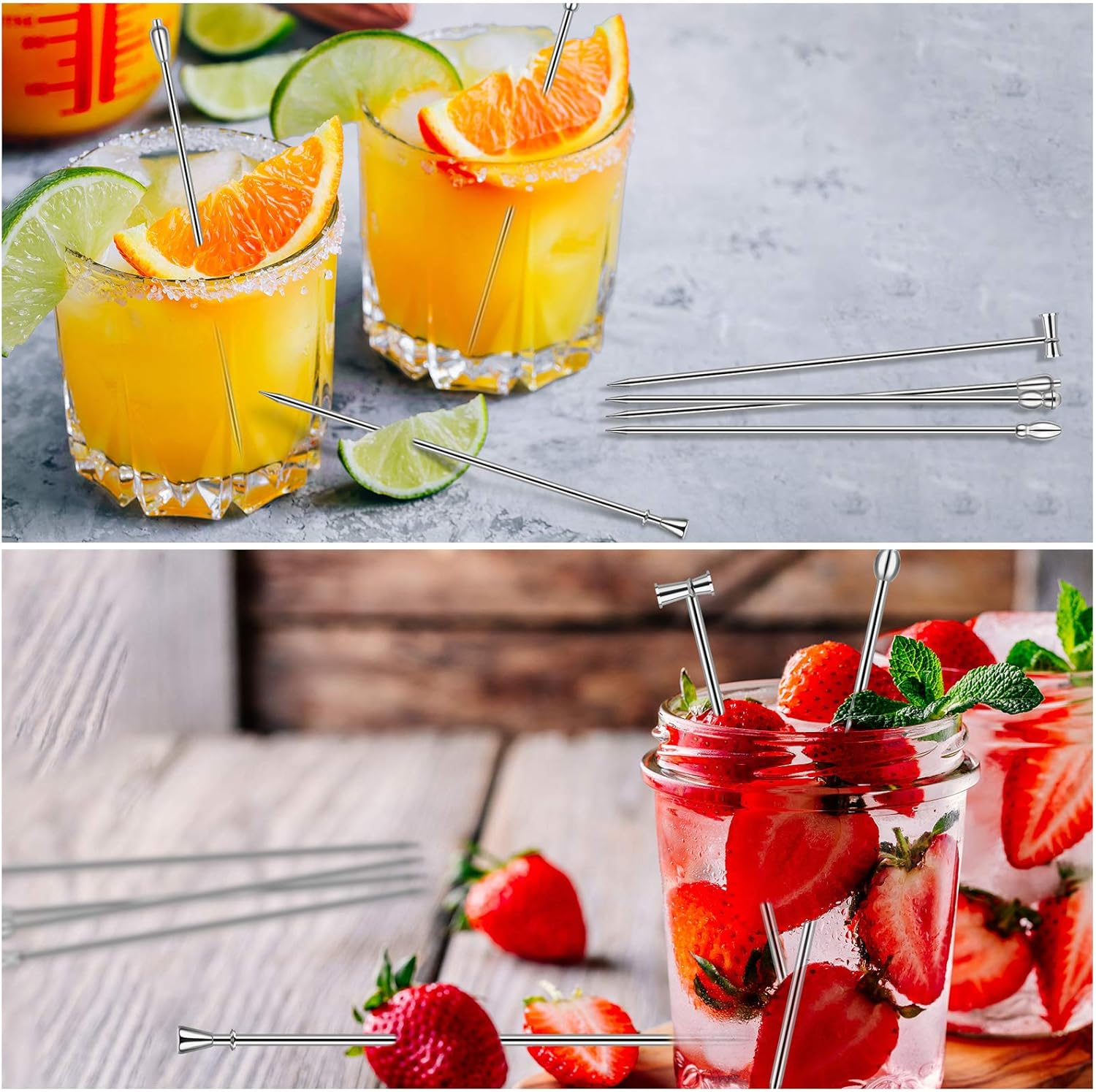 Cocktail Picks Stick 40Pcs Toothpicks Stainless Steel Reusable Martini Olive for Bar Barbecue Fruit Bloody Mary Drink image number 3