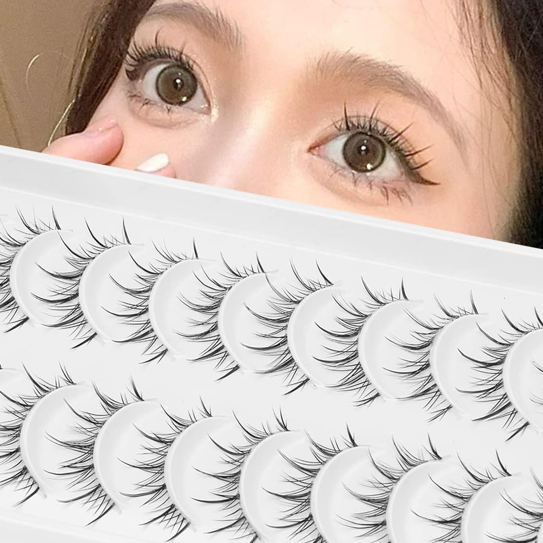 10 Pairs of Natural Eyelashes, Wispy Lashes, 3D Clear Band False Eyelashes, Natural Fake Lashes, Natural 3D Short Eyelashes, Handmade Transparent Handle, Artificial Eyelashes for Daily Make-Up image number 5