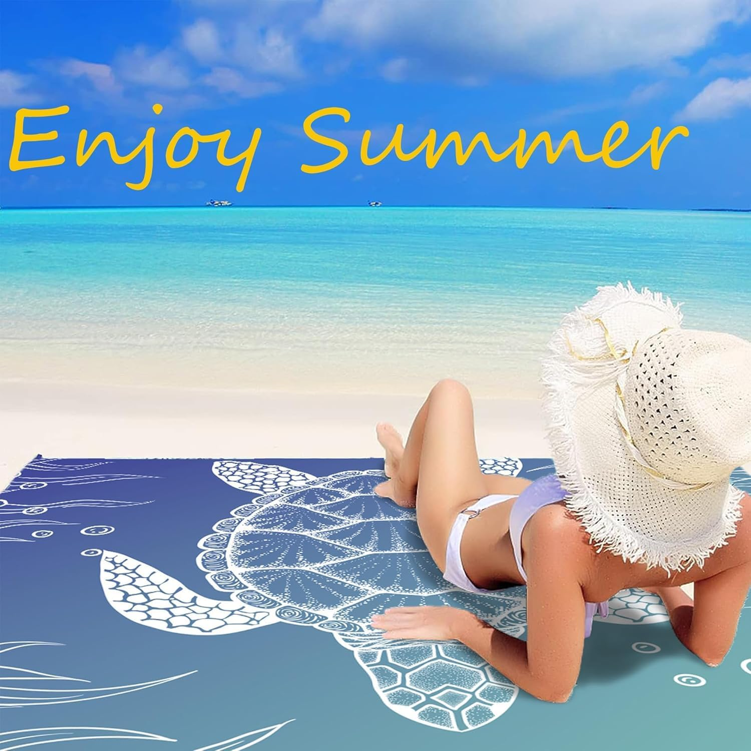 Beach Blanket, 79" X 83" Extra Large Beach Mat for 4-7 Adults, Lightweight Picnic Blanket with 4 Stakes, Waterproof Sandproof Oversized Beach Mat for Beach Outdoor Travel Camping Hiking image number 5