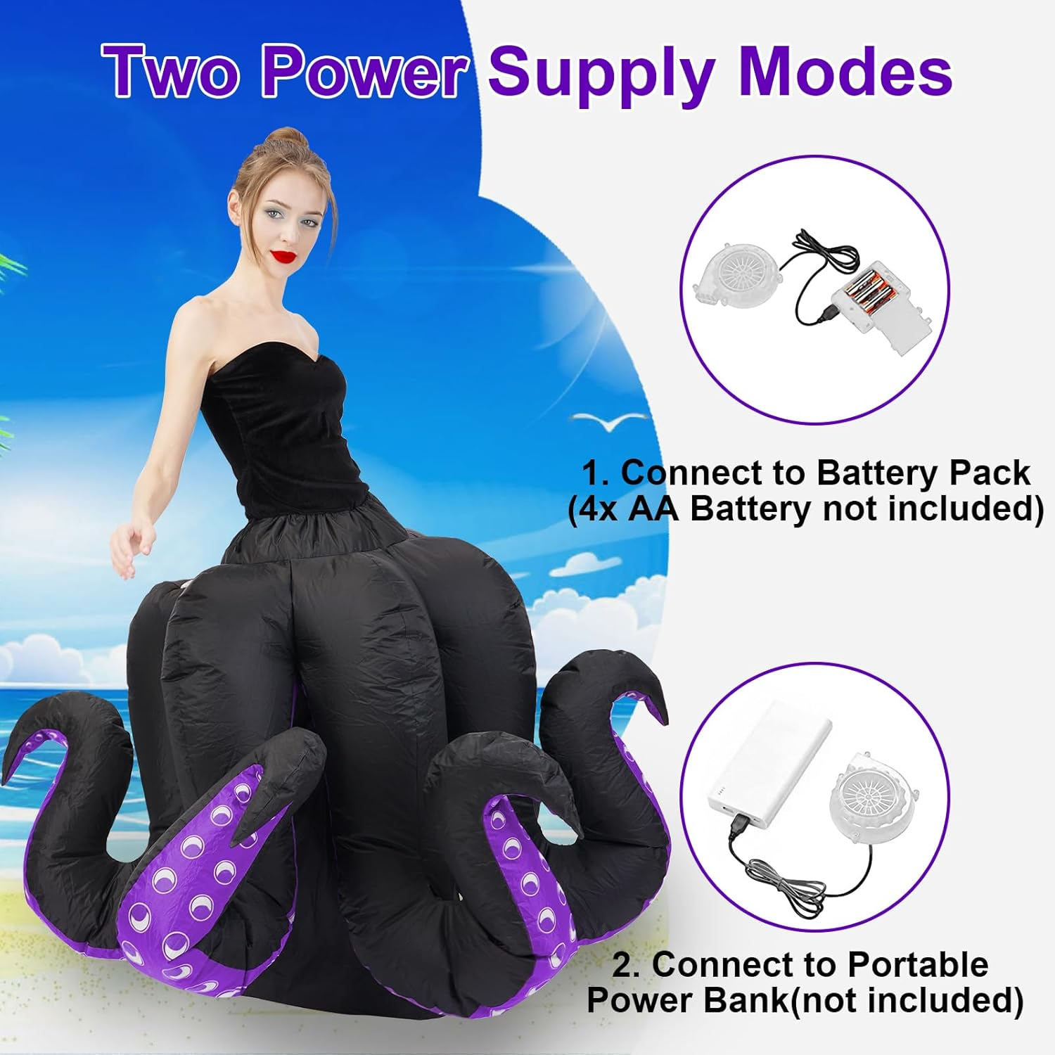 Inflatable Octopus Costume for Costume Women Octopus Halloween Blow up Costumes Cartoon Cosplay Party - Kids image number 6