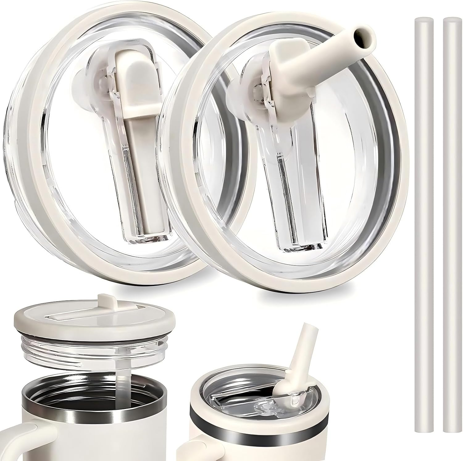 2 Pack 40Oz Tumbler Detachable Flip Straw Lid for Stanley Cup Accessory, Lids for Stanley Cups, Leak Proof Lids with Stanley Cup, Accessories Compatible with Stanley Cups Cover (White + White) - 2 Pack(Black + Black) image number 6