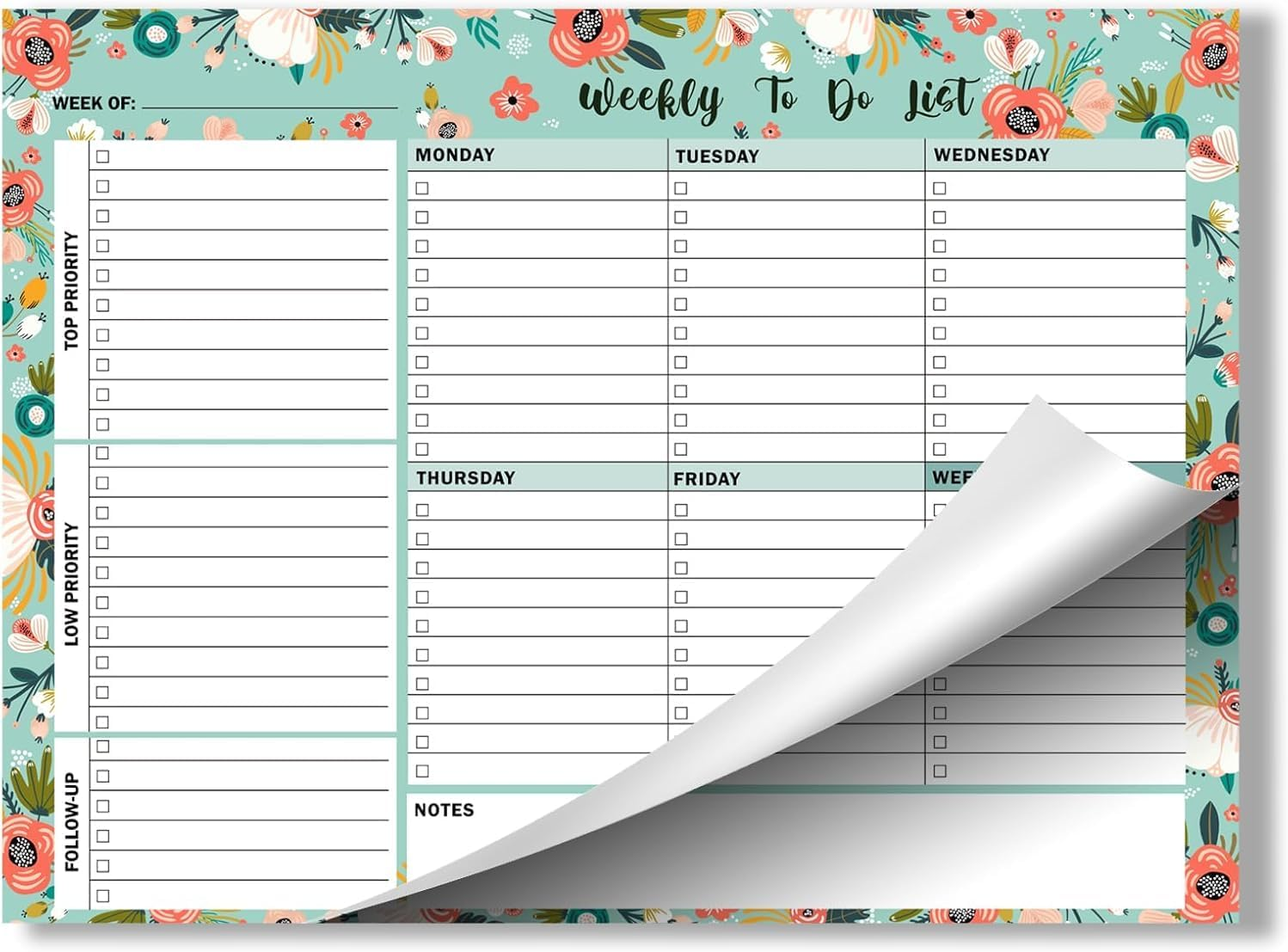 Undated Weekly Planner Schedule with To-Do List,Weely Goals,Habit Tracker, 11"X 8.5" Inch Calendars Organizers for 50Sheets 100G Paper Planning Board