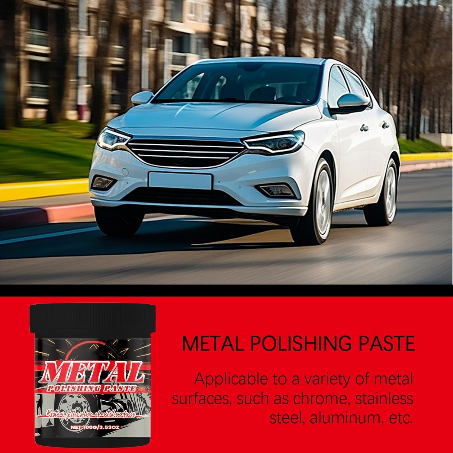 Car Chrome and Metal Polish - Car Bumper Chrome Restorer | Automotive Maintenance Care Protectant Paste for Trucks Suvs Motorcycles Boats Wheels Bumpers Trim Door image number 3