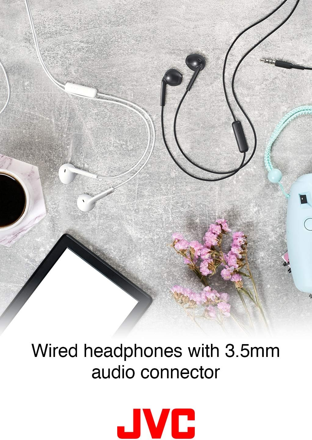 JVC HAF17MW Earbud Headphones with Mic and Remote - White - Black image number 6