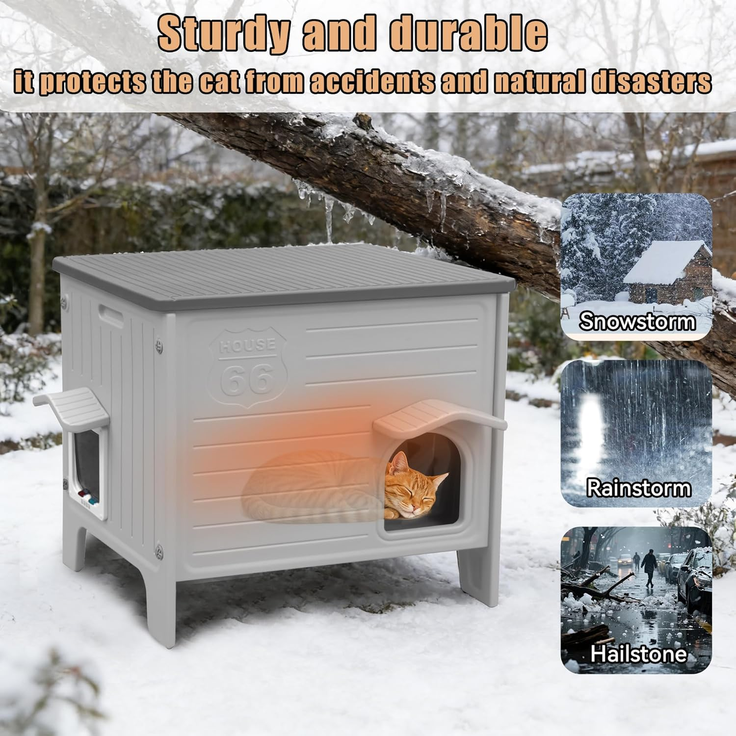 Plastic Cat House Outdoor Heated Pad - Feral Cat Houses with Escape Door, Waterproof Outdoor Cat House for Feral Cats, outside Cat Shelter for Small Pet, Assemble Easily image number 4