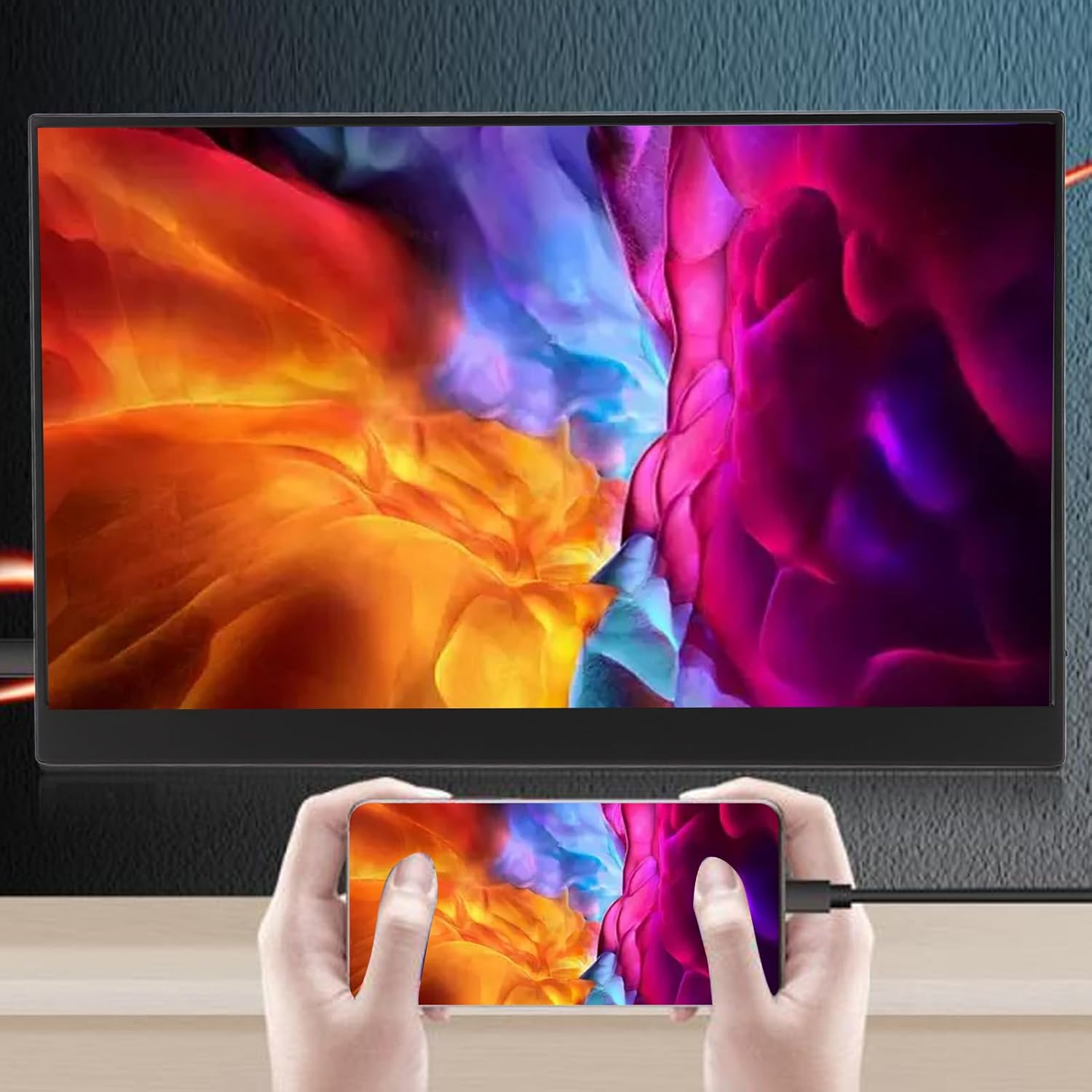 15.6 Inch Portable Monitor, 1080P Portable 15.6 Inch USB C Laptop Screen Extender with PU Leather Cover, Travel Touch Screen for Gaming, Business Presentations, Mirror and Split Screen Modes, Black image number 5