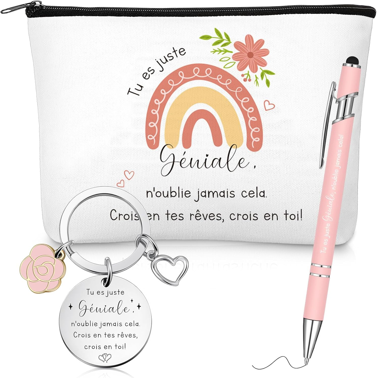 Xuniea 3 Encouraging Gifts for Women Inspirational Cosmetic Bag Toiletry Bag Motivational Keyring Ballpoint Pen Birthday Colleagues Friends Family image number 1