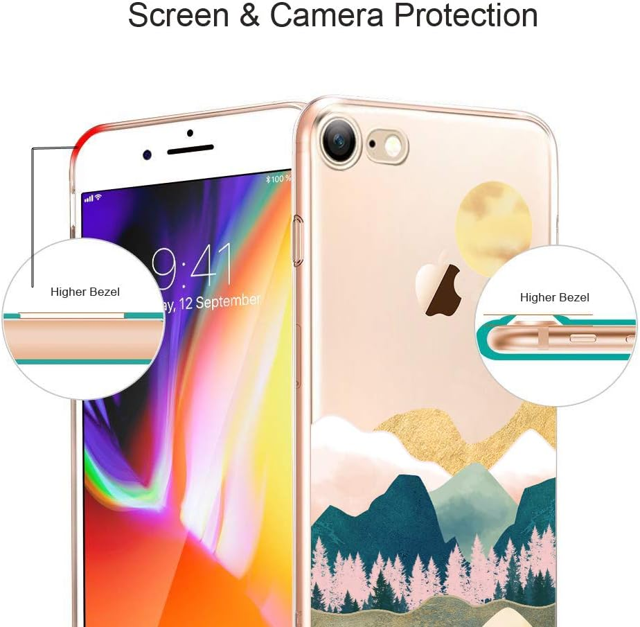 Unov Case for Iphone SE 3Rd (2022 Ver) Iphone SE 2Nd (2020 Ver) Iphone 8 Iphone 7 Case Clear with Design Embossed Pattern TPU Soft Shock Bumper Absorption Slim Protective 4.7 Inch (Sierra Mountains) - Great Wave image number 5