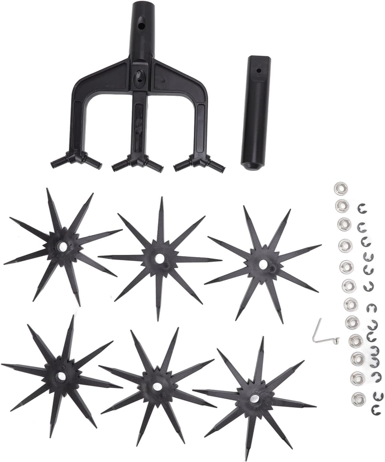 Garden Rotary Cultivator, Garden Soil Scarifier Tool, Garden Rake Tiller Gardening Hand Tool Garden Cultivator for Reseeding Grass Soil Mixing, Loosening Soil, Gathering Leaf image number 1