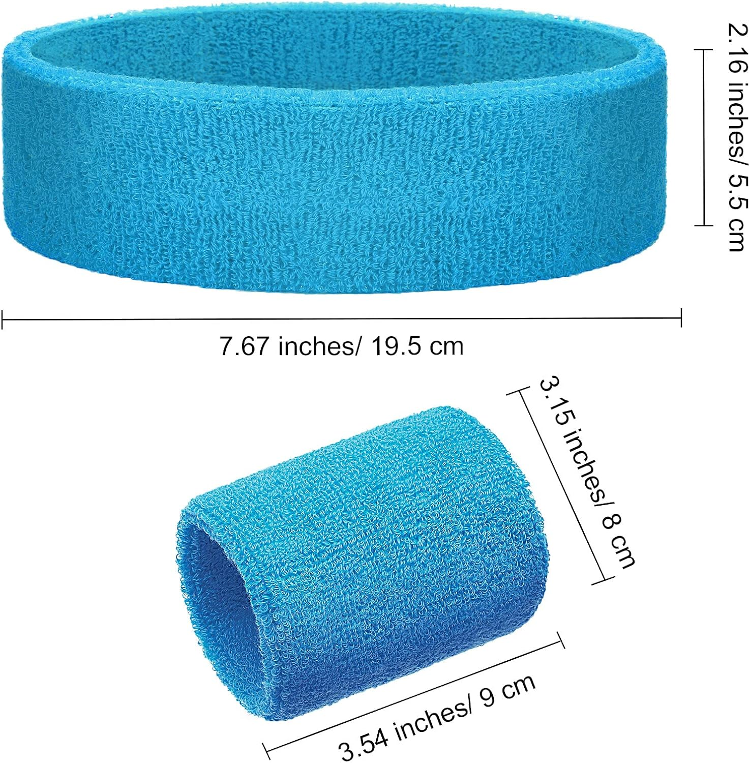 Sweatbands Set, Paris Sports Competitions Supplies Include Sports Headband and Wristbands Sweatbands Colorful Cotton Sweatband Set for Men Women - Rose Red, Fluorescent Yellow, Sky Blue, Light Yellow image number 5