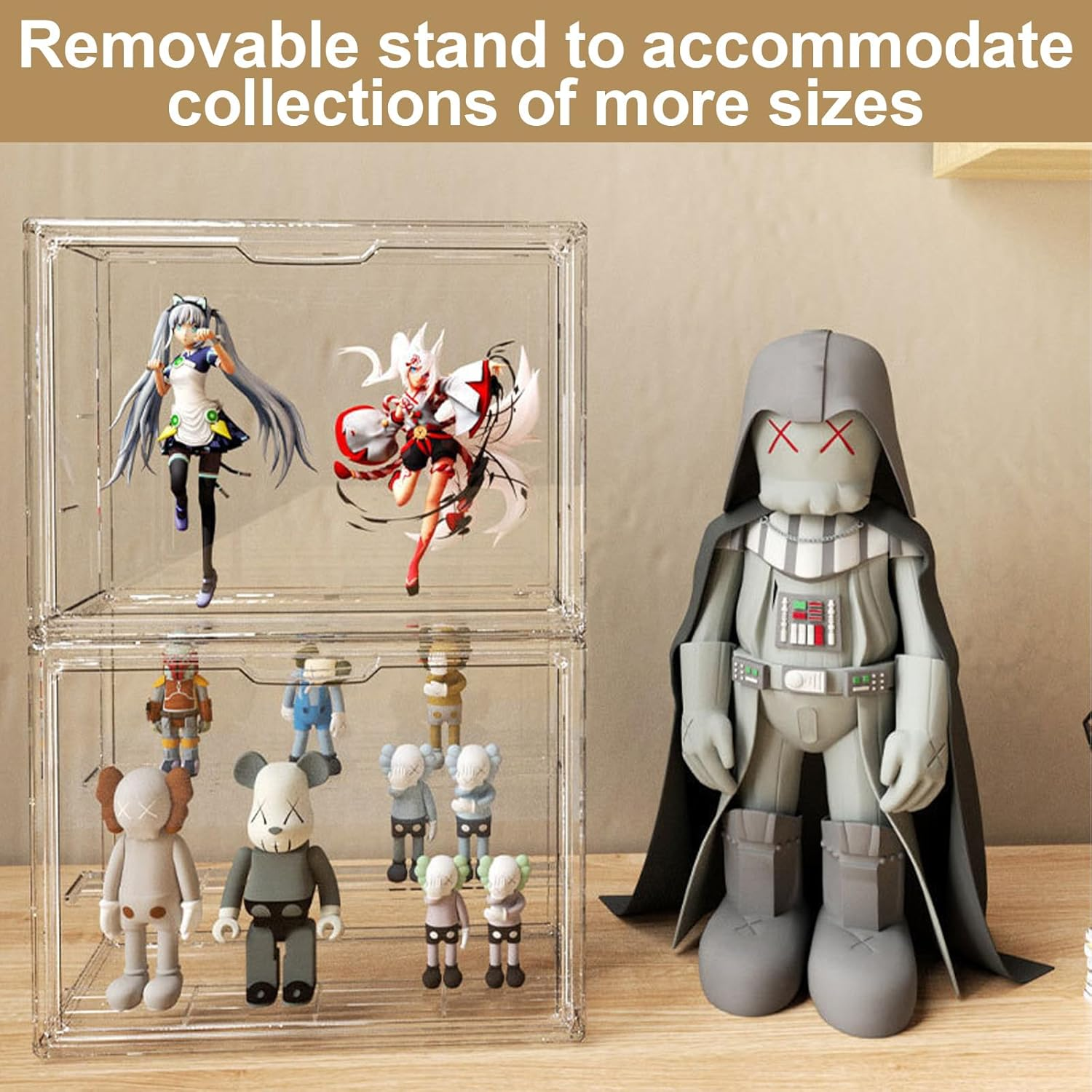 UONNO Acrylic Display Case 4 Tiers, Dustproof Box Clear Collectibles Storage Box with 3 Adjustable Dividers for Pop Figures Badge Toys image number 3