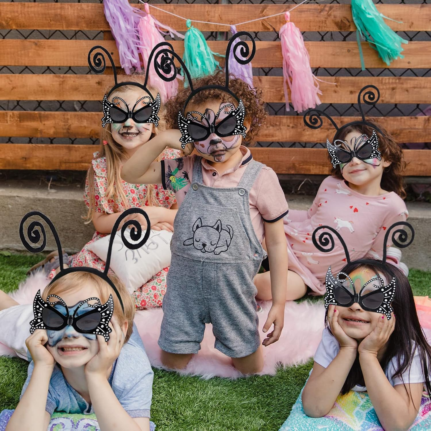 2 Pack Butterfly Antenna Headband and Black Eyeglasses Bug Antenna Headband Butterfly Costume Accessories image number 3