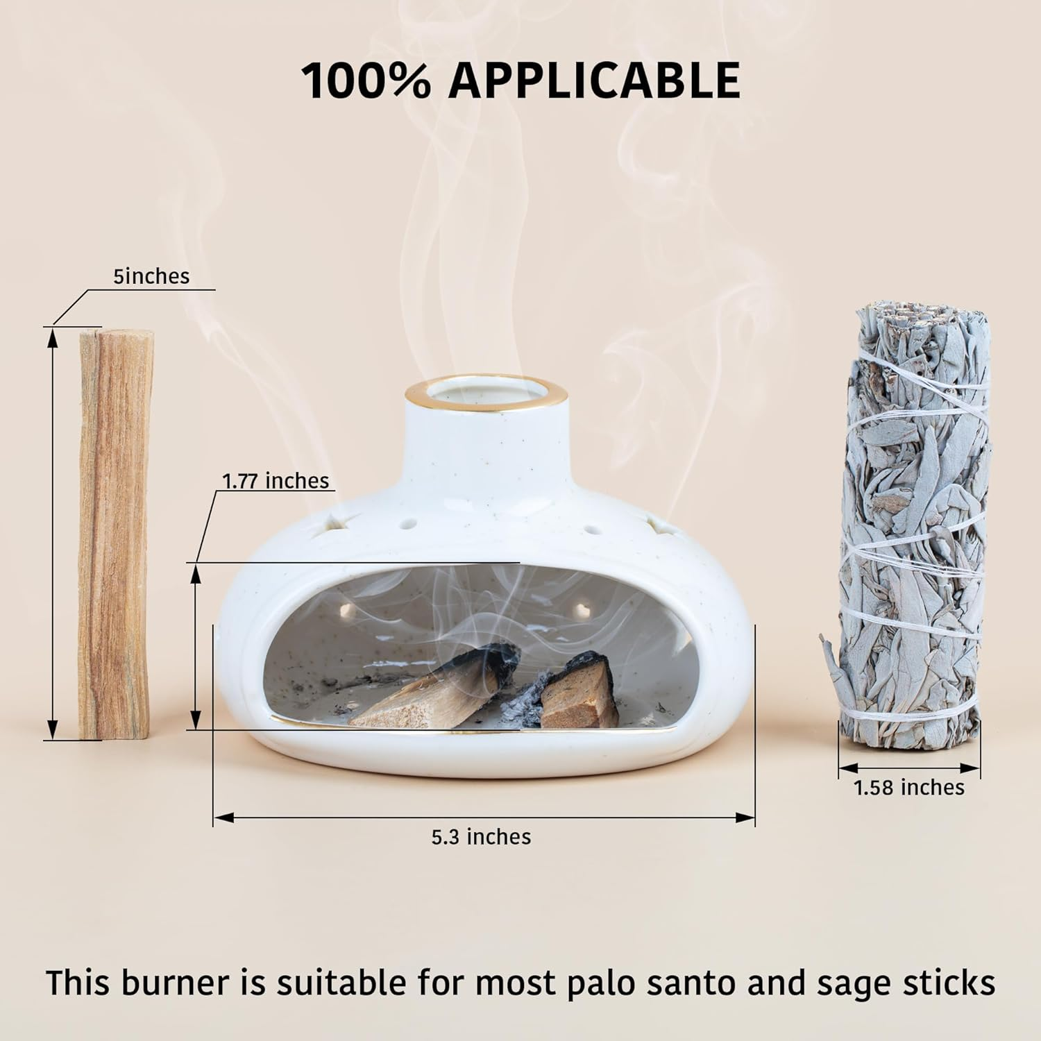 Zenbless 3 in 1 Incense Holder for Palo Santo Sticks Sage Bundles Cone Incense, Handcrafted Ceramic Incense Burner Holder Ash Catcher with Chimney, Smudge Bowl for Yoga Meditation Room Home Decor image number 4