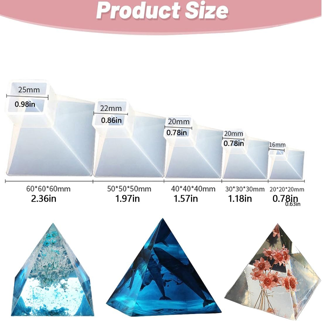 5Pcs Pyramid Silicone Moulds for Resin 3D Pyramid Resin Moulds Silicone Epoxy Molds for DIY Art Craft Making Jewelry Ornaments Homer Decor